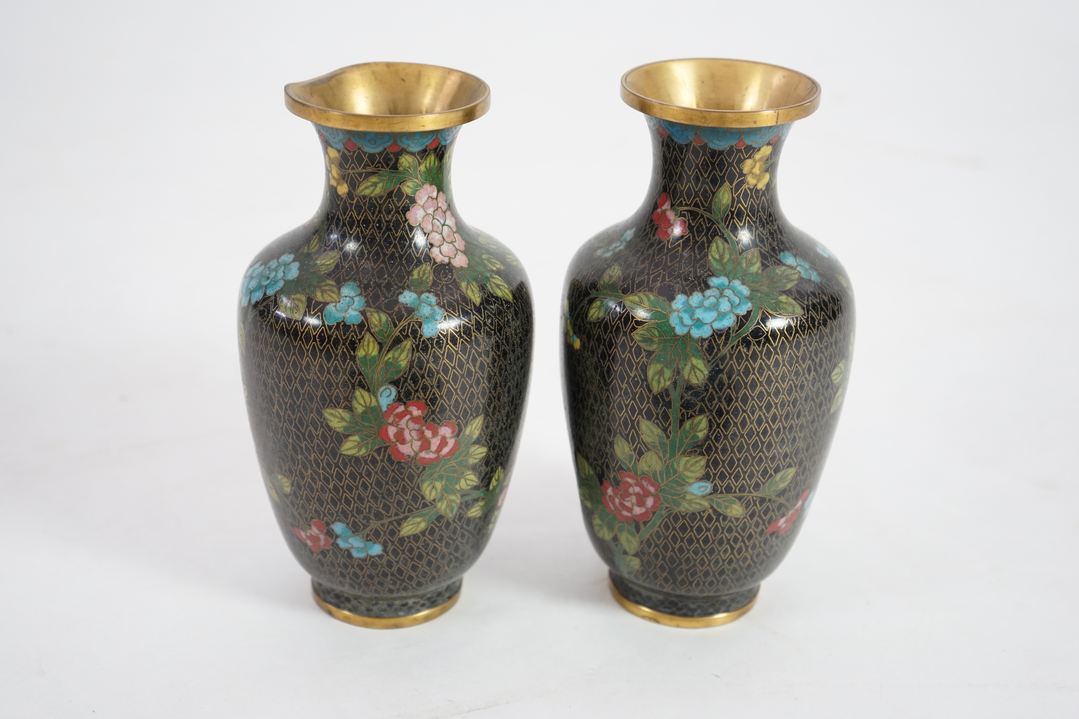 A group of modern Chinese black ground cloisonné wares